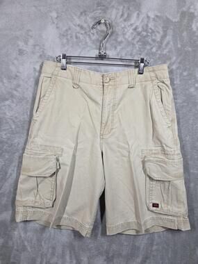 Tony Hawk Shorts Mens 31 Fits 35 Beige Cargo Linen Blend 11 Inseam Casual